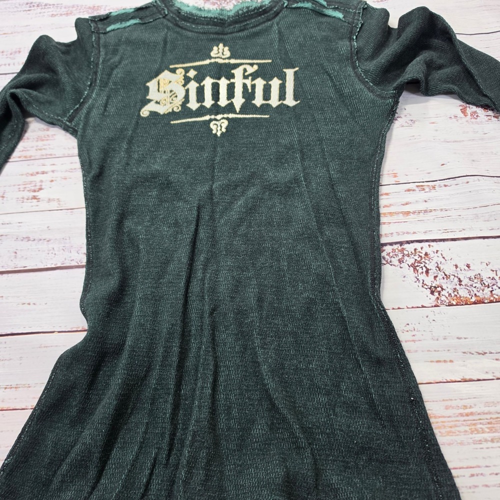 Sinful Affliction Thermal Top Womens S Green Excellent Reversible Y2K Grunge - Picture 2 of 8